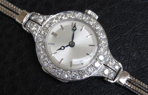 fig 5. Platinum and Diamond Ladies Cocktail Watch by Vertex c1954