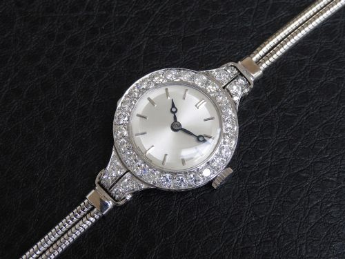 fig 6. Platinum and Diamond Ladies Cocktail Watch by Vertex c1954