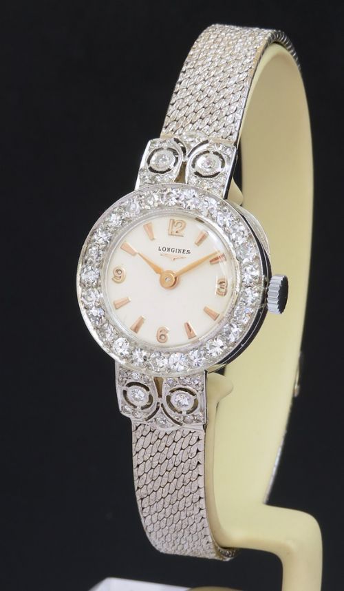 fig 1. Beautiful Longines Platinum and Diamond Ladies Cocktail Watch c1960
