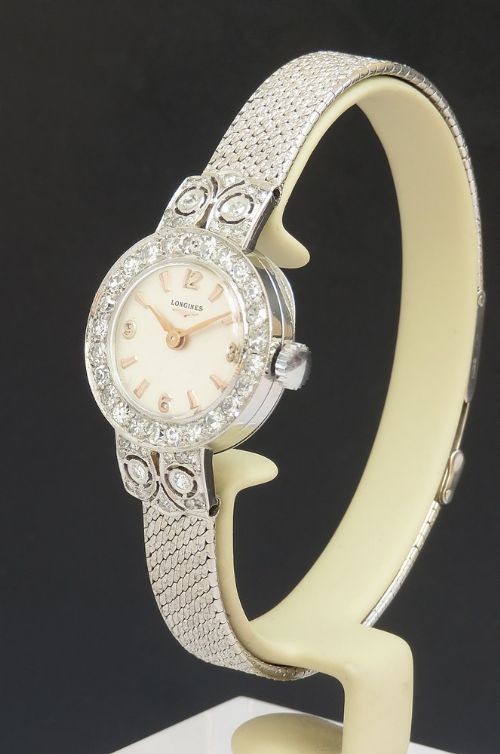 fig 2. Beautiful Longines Platinum and Diamond Ladies Cocktail Watch c1960