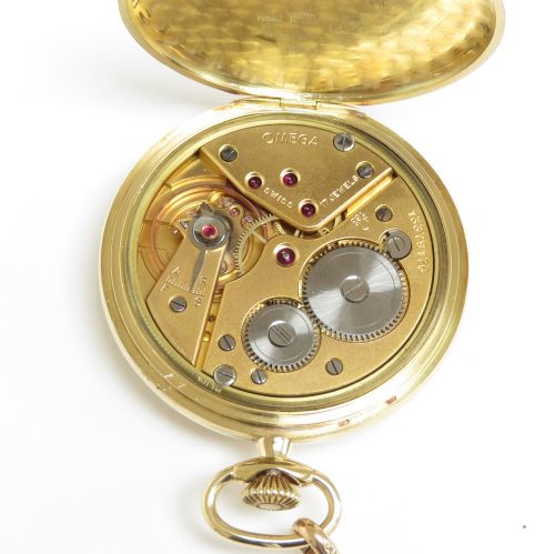 fig 5. Near Mint 18ct Gold Omega Pocket Watch and 18ct Double Albert Chain c1951