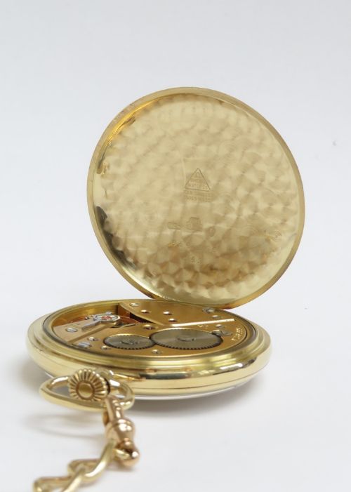 fig 6. Near Mint 18ct Gold Omega Pocket Watch and 18ct Double Albert Chain c1951