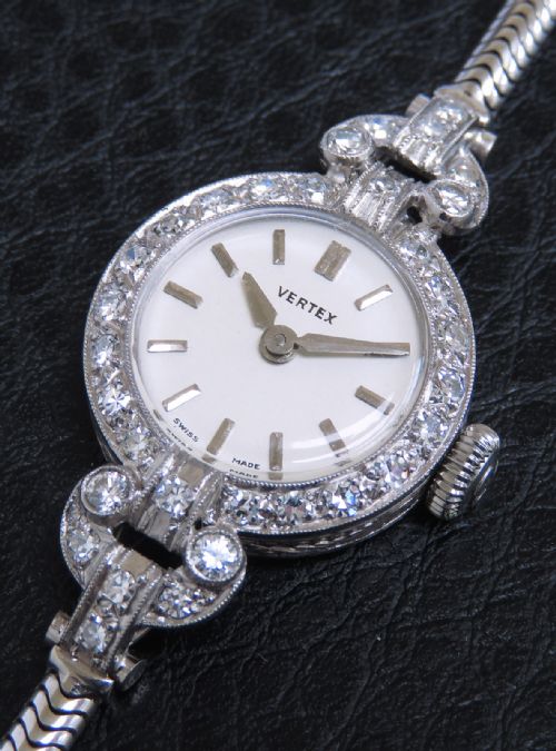 Platinum and Diamond Ladies Cocktail Watch by Vertex C1950