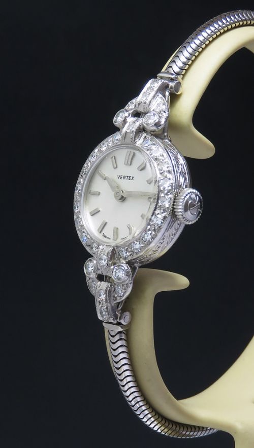 fig 2. Platinum and Diamond Ladies Cocktail Watch by Vertex c1950