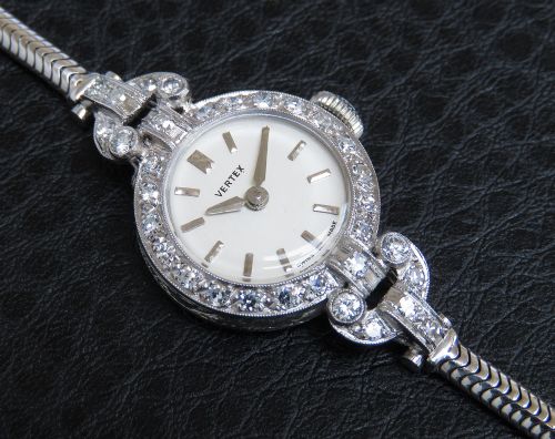 fig 3. Platinum and Diamond Ladies Cocktail Watch by Vertex c1950