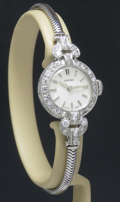 fig 4. Platinum and Diamond Ladies Cocktail Watch by Vertex c1950