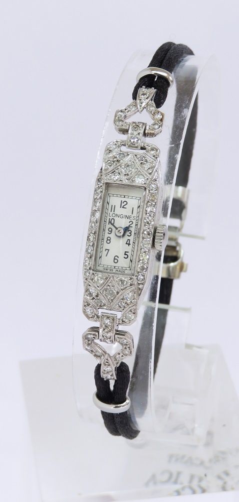 fig 1. Lovely Longines Platinum and Diamond Ladies Cocktail Watch c1950