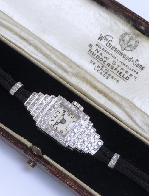 Stunning Platinum and Diamond Ladies Art Deco Cocktail Watch by Vertex C1950