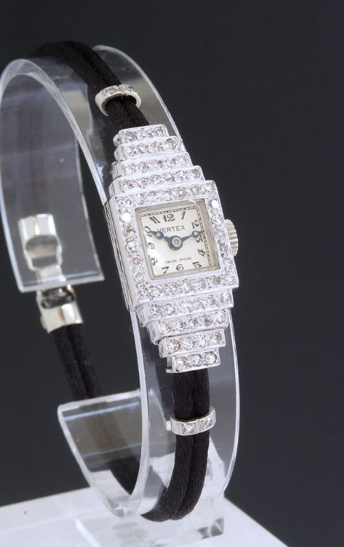 fig 3. Stunning Platinum and Diamond Ladies Art Deco Cocktail Watch by Vertex c1950