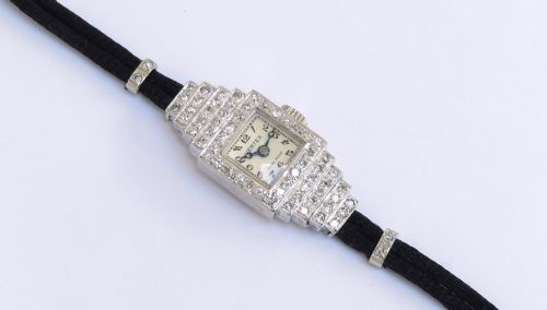 fig 4. Stunning Platinum and Diamond Ladies Art Deco Cocktail Watch by Vertex c1950