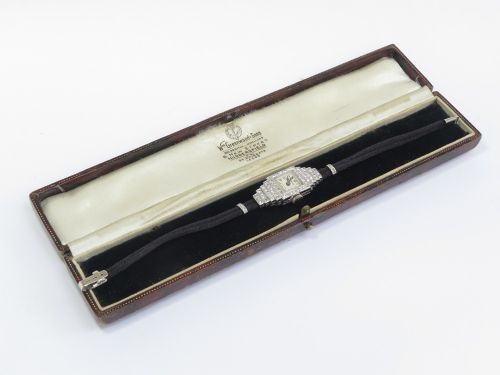 fig 7. Stunning Platinum and Diamond Ladies Art Deco Cocktail Watch by Vertex c1950