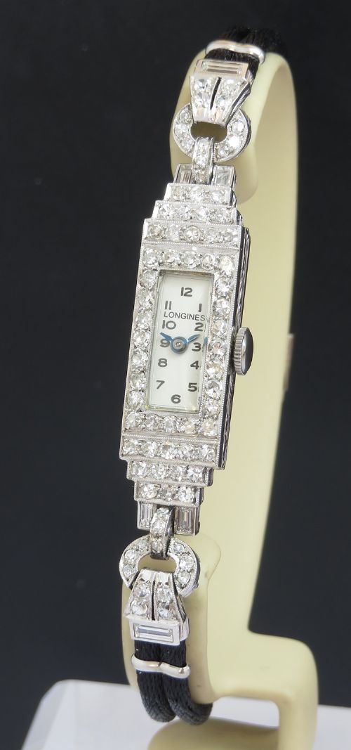 Beautiful Longines Platinum and Diamond Art Deco Ladies Cocktail Watch C1950