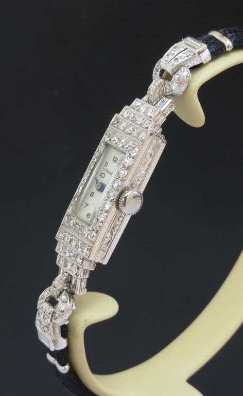 fig 2. Beautiful Longines Platinum and Diamond Art Deco Ladies Cocktail Watch c1950