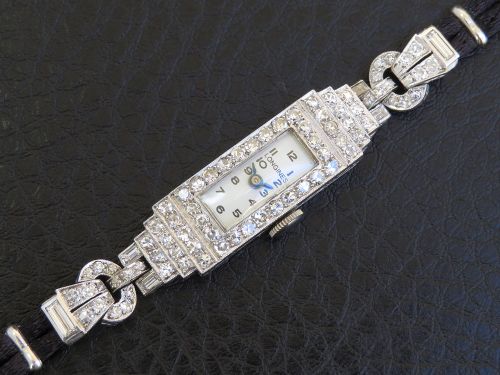 fig 3. Beautiful Longines Platinum and Diamond Art Deco Ladies Cocktail Watch c1950