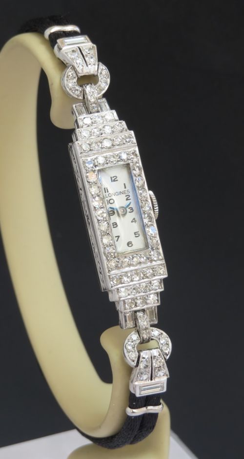 fig 4. Beautiful Longines Platinum and Diamond Art Deco Ladies Cocktail Watch c1950