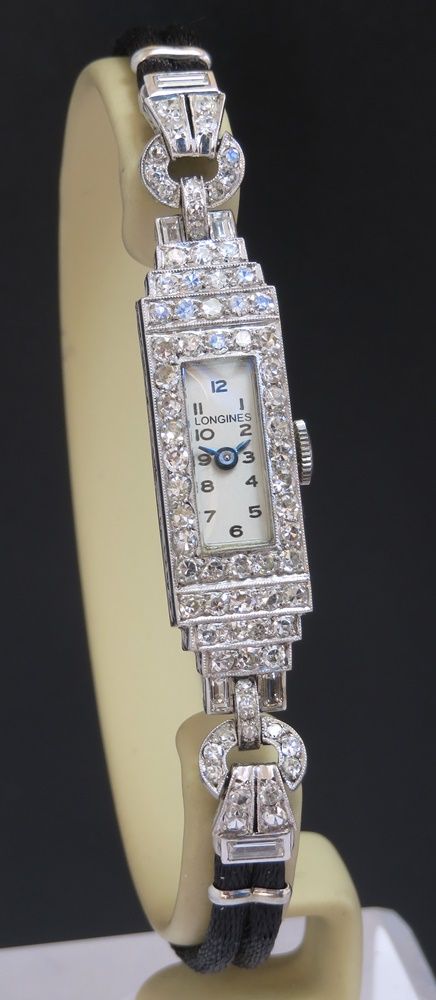 fig 5. Beautiful Longines Platinum and Diamond Art Deco Ladies Cocktail Watch c1950