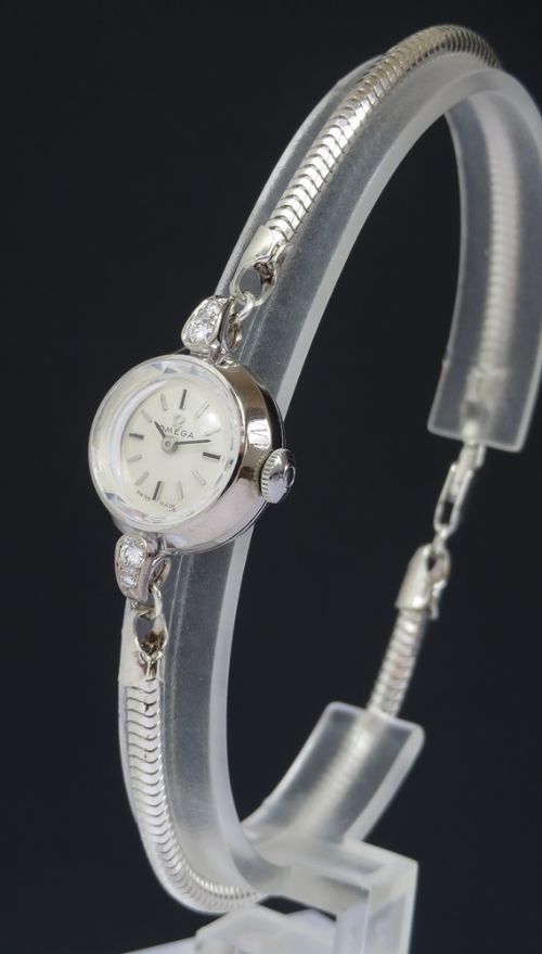 fig 1. 18ct White Gold and Diamond Omega Cocktail Watch c1966
