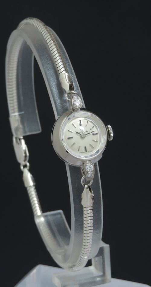 fig 2. 18ct White Gold and Diamond Omega Cocktail Watch c1966