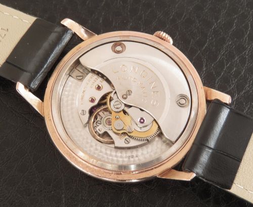 fig 2. Very rare 1951 oversize Longines automatic in solid 18ct rose gold