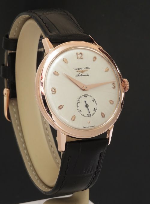 fig 3. Very rare 1951 oversize Longines automatic in solid 18ct rose gold