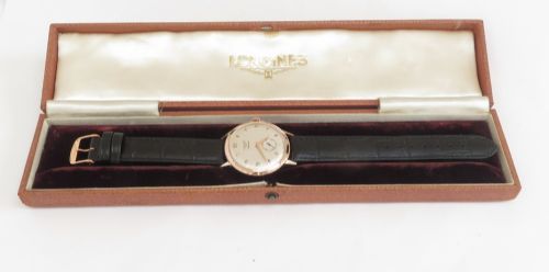 fig 6. Very rare 1951 oversize Longines automatic in solid 18ct rose gold