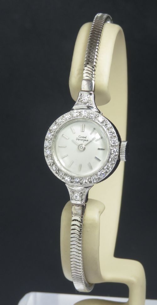Girard Perregaux Solid 18ct White Gold and Diamond Cocktail Watch C1956