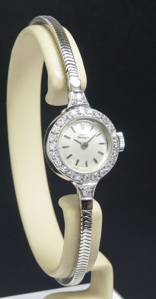 fig 1. Girard Perregaux Solid 18ct White Gold and Diamond Cocktail Watch c1956