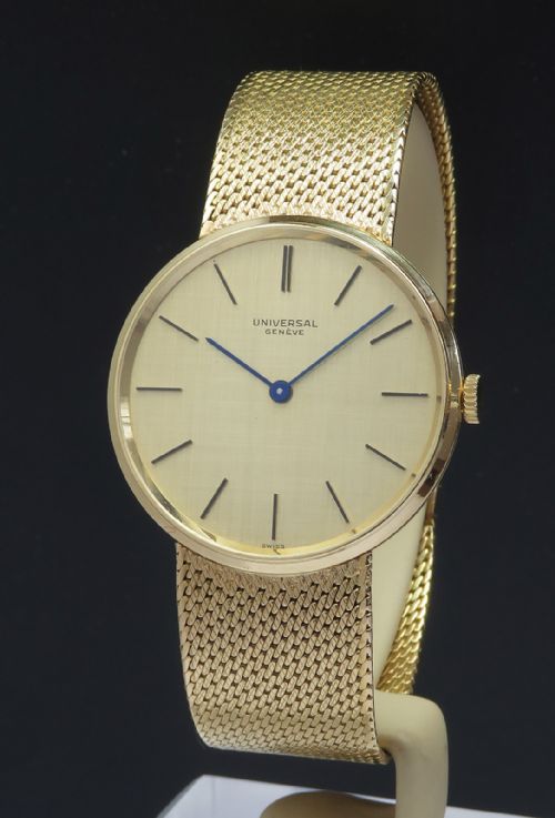 Solid 18ct Gold Universal Geneve Slimline Dress Watch with Box and Papers C1965