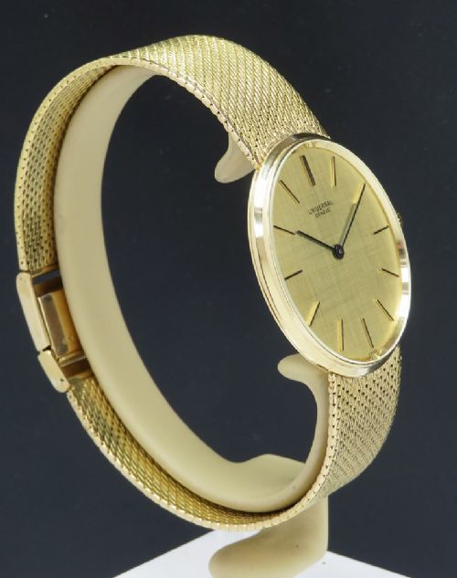 fig 3. Solid 18ct Gold Universal Geneve Slimline Dress Watch with Box and Papers c1965