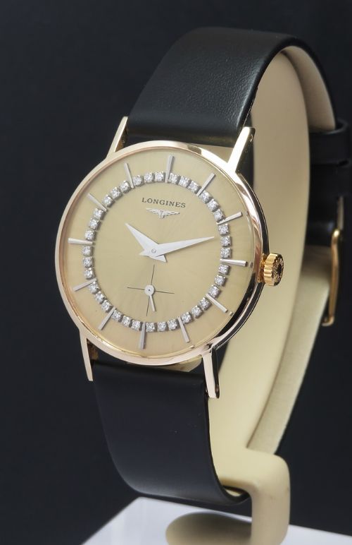 fig 1. Rare Solid 9ct Gold and Diamond Longines Dress Watch c1962