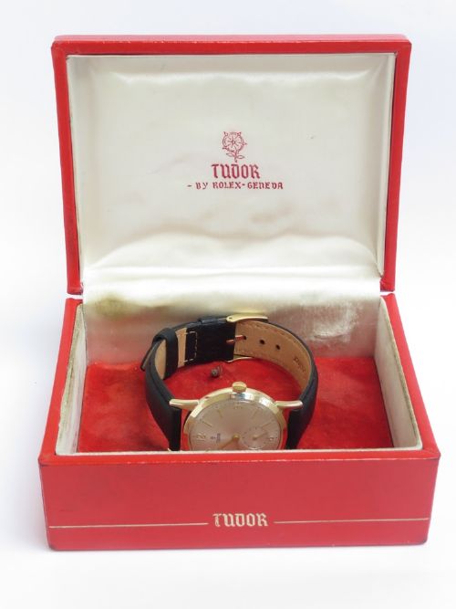 fig 5. Solid 9ct Gold Rolex Tudor Mens Watch With Box c1961