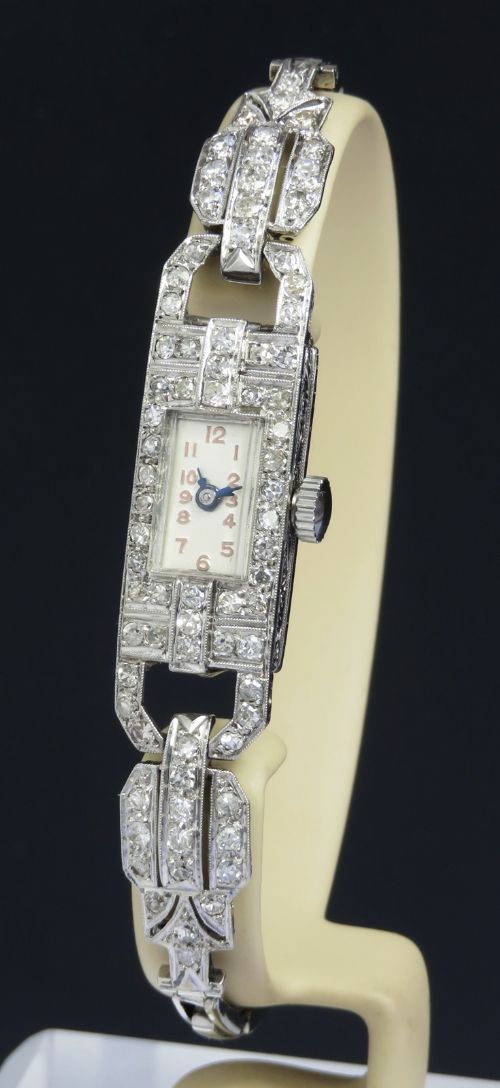 Art Deco Longines Platinum and Diamond Ladies Cocktail Watch C1930