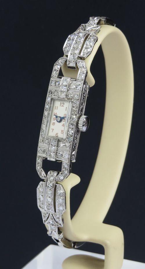 fig 1. Art Deco Longines Platinum and Diamond Ladies Cocktail Watch c1930