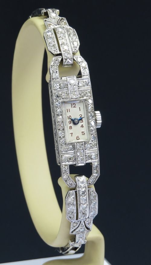 fig 2. Art Deco Longines Platinum and Diamond Ladies Cocktail Watch c1930