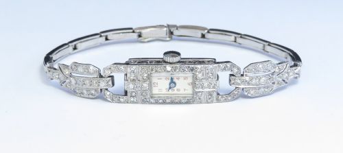 fig 3. Art Deco Longines Platinum and Diamond Ladies Cocktail Watch c1930