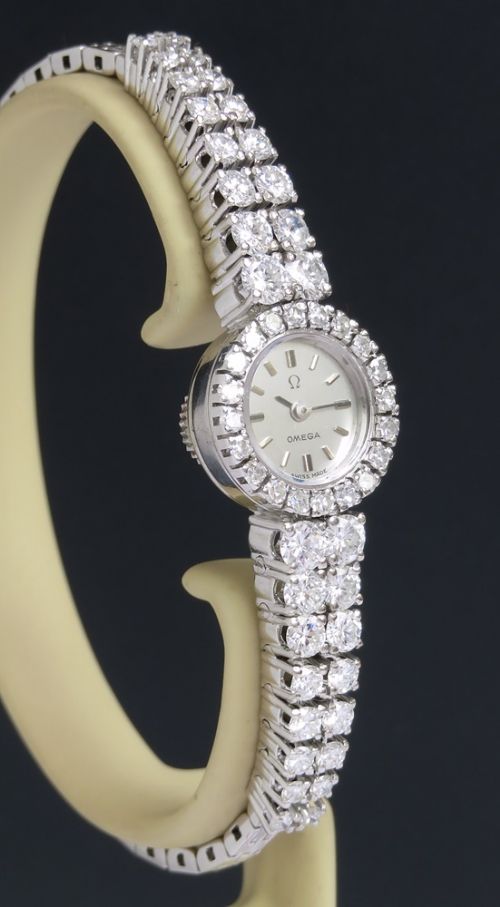 fig 3. Spectacular Omega 18ct White Gold & Diamonds Backwinder Ladies Cocktail Watch c1962