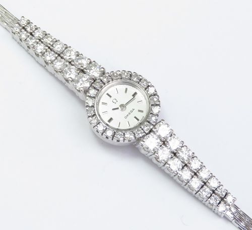 fig 4. Spectacular Omega 18ct White Gold & Diamonds Backwinder Ladies Cocktail Watch c1962