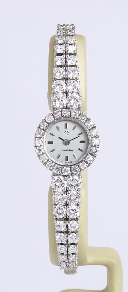 fig 5. Spectacular Omega 18ct White Gold & Diamonds Backwinder Ladies Cocktail Watch c1962