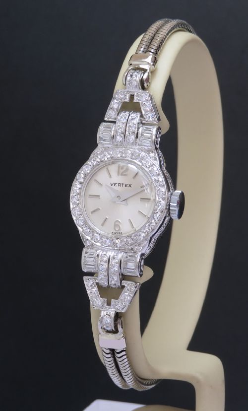 Platinum and Diamond Art Deco Cocktail Watch by Vertex C1954