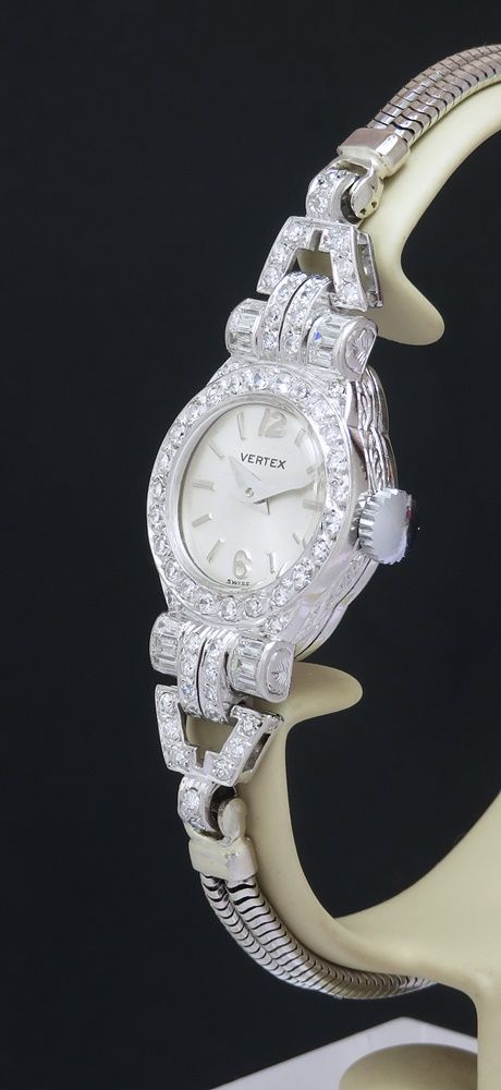 fig 2. Platinum and Diamond Art Deco Cocktail Watch by Vertex c1954