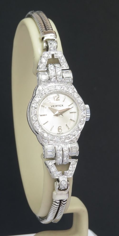 fig 3. Platinum and Diamond Art Deco Cocktail Watch by Vertex c1954