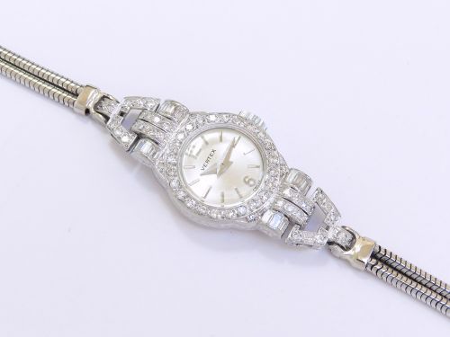 fig 4. Platinum and Diamond Art Deco Cocktail Watch by Vertex c1954