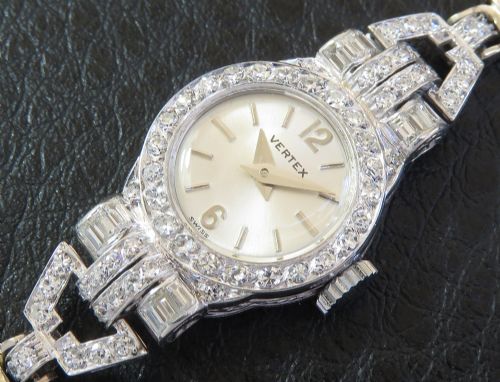 fig 7. Platinum and Diamond Art Deco Cocktail Watch by Vertex c1954