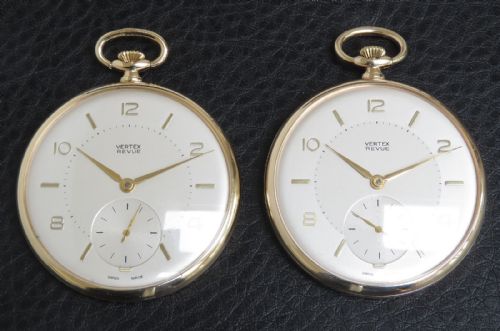 Rare Pair of Vertex Solid 9ct Gold Pocket Watches C1964