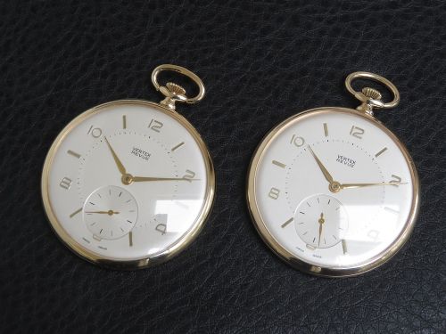 fig 2. Rare Pair of Vertex Solid 9ct Gold Pocket Watches c1964