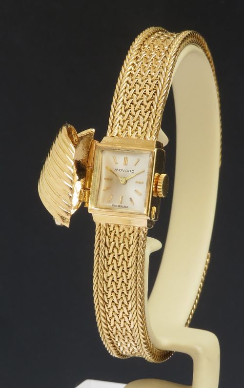 fig 1. Very Rare Mint Solid 18ct Gold Movado Hooded Watch c1960