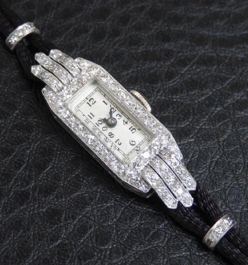 fig 1. Beautiful Longines Platinum and Diamond Art Deco Ladies Cocktail Watch c1930