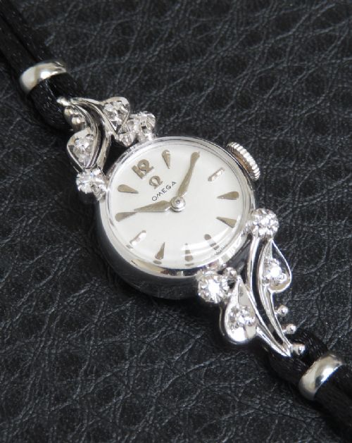 fig 3. Beautiful Solid 14ct White Gold and Diamond Omega Ladies Cocktail Watch c1963