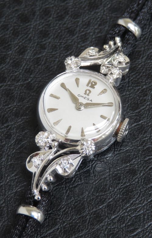 fig 4. Beautiful Solid 14ct White Gold and Diamond Omega Ladies Cocktail Watch c1963