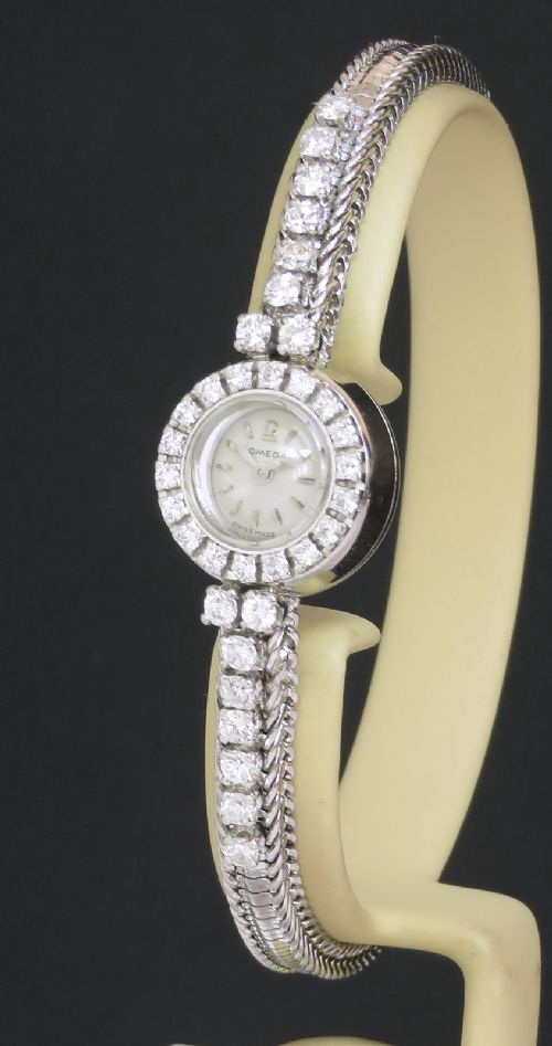 Solid 18ct White Gold and Diamond Omega Ladies Cocktail Watch C1951